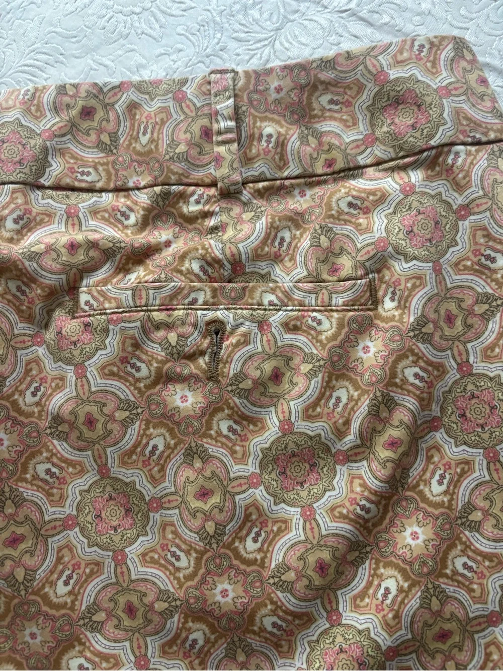 Talbots Beige and Pink Geometric Patterned Capris, Size 14W